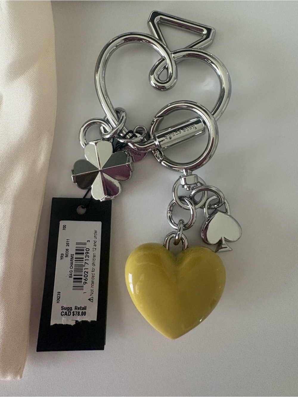 kate spade Silver-Tone Clover & Yellow Heart Keychain Card Holder Charm - Picture 2 of 2